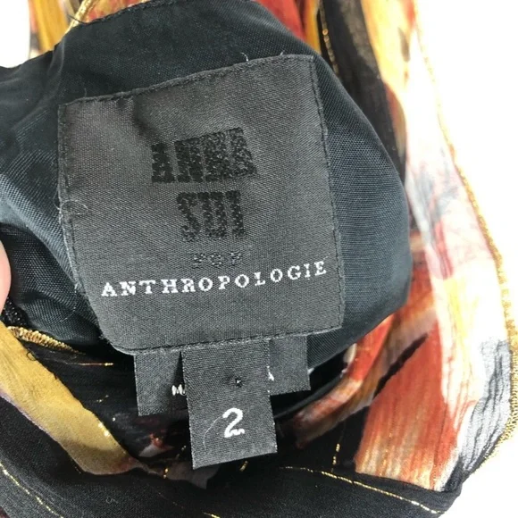 Anthropologie Anna Sui Black Metallic Silk Dress 2 - Picture 4 of 4
